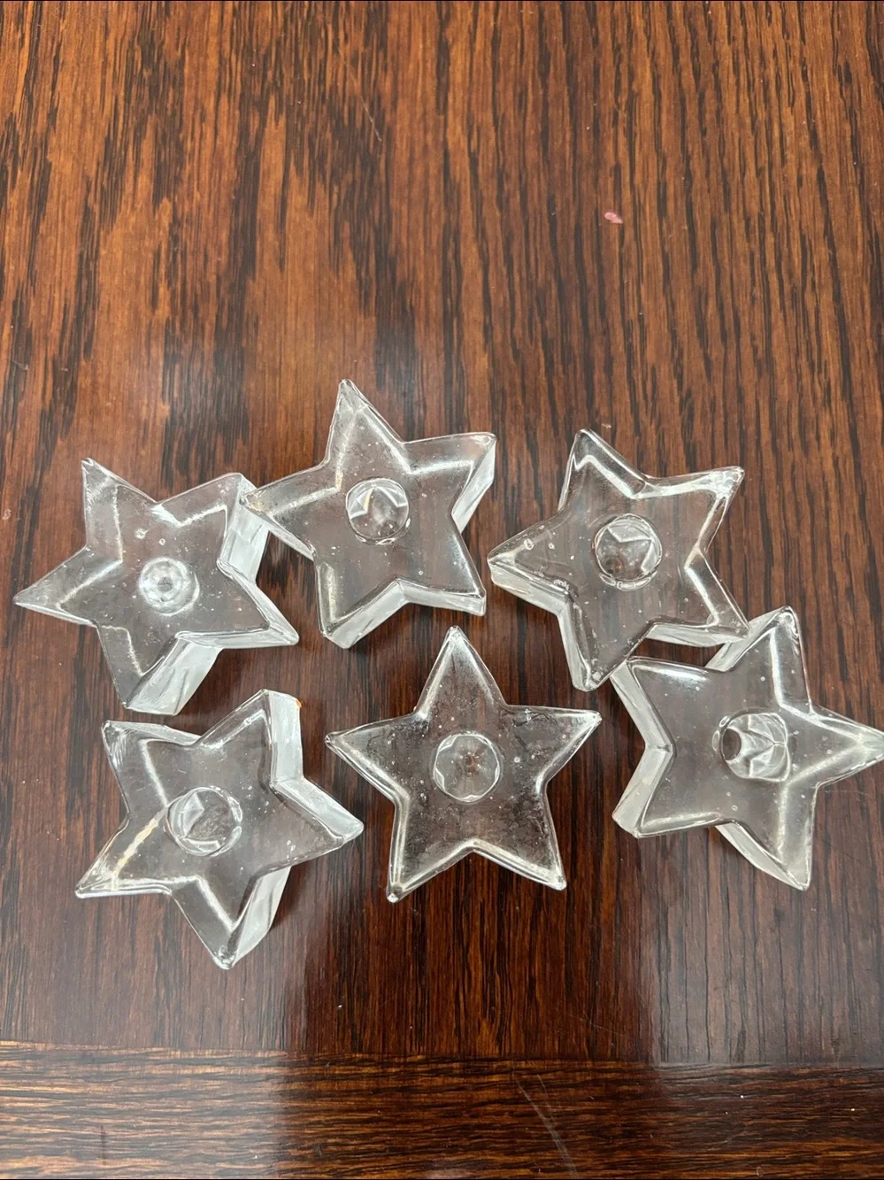 Set of 6 vintage clear glass candle holders in a star shape